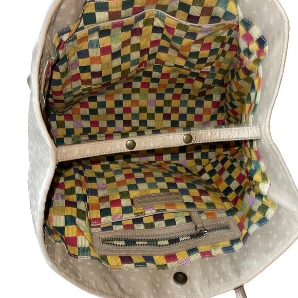 Liebeskind Womens Tote Shoulder Bag Berlin Cream Ostrich Embossed Leather Snap - Picture 7 of 10